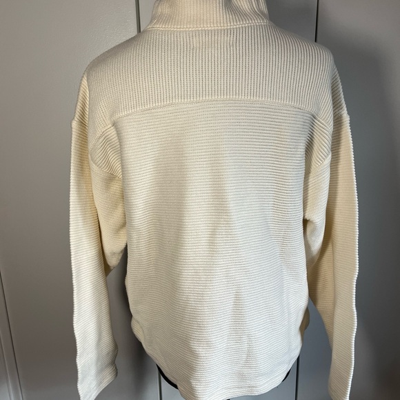 Madewell Women’s Sweater Cream Size Small Mock Neck Ribbed Pockets 100% Cotton - Picture 4 of 7
